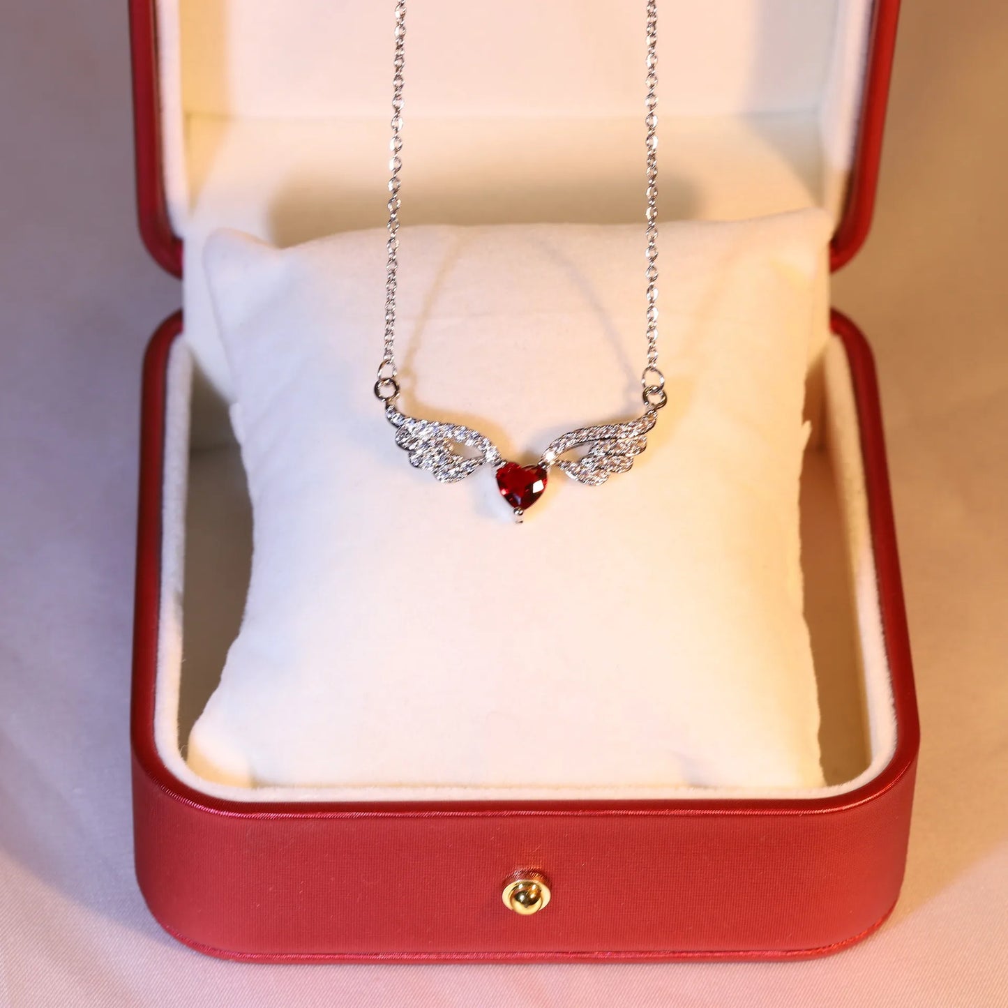 Meadow Red Heart Angel Wings Vintage Pendant Necklace