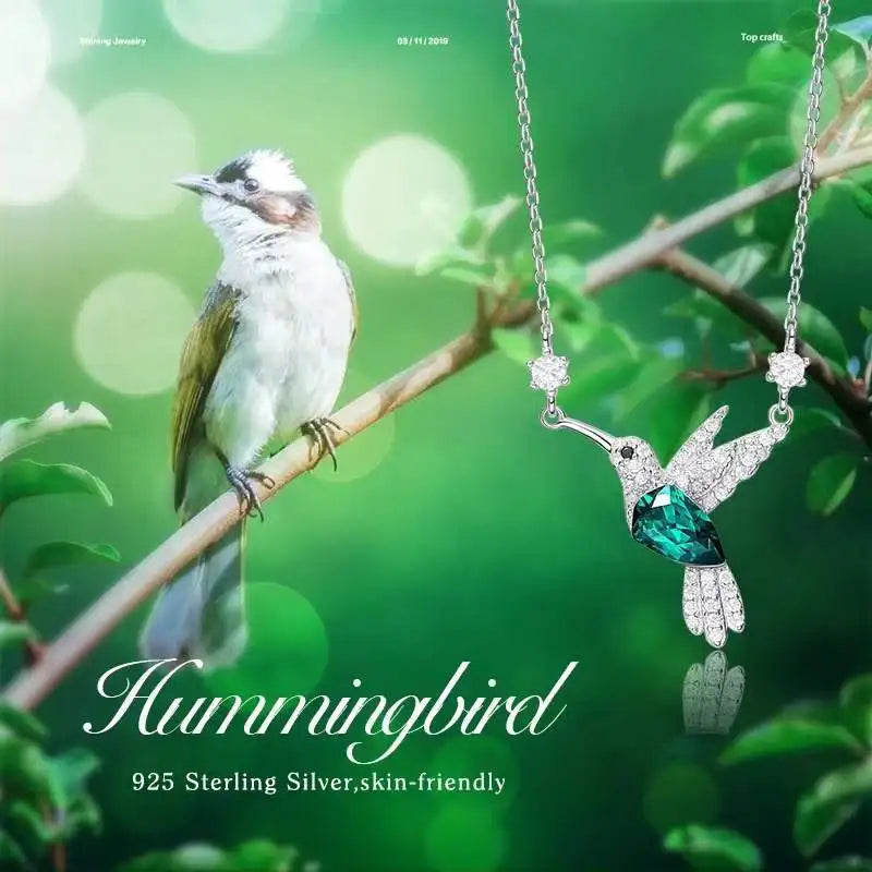 Kingfisher Humming Bird Green Diamond Zircon Pendant Necklace