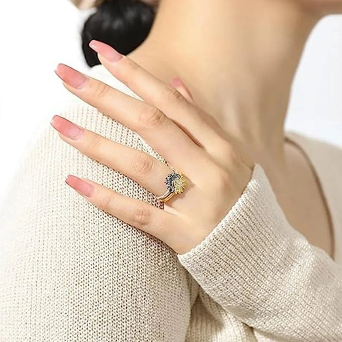 Sun Moon Double Ring - Adjustable
