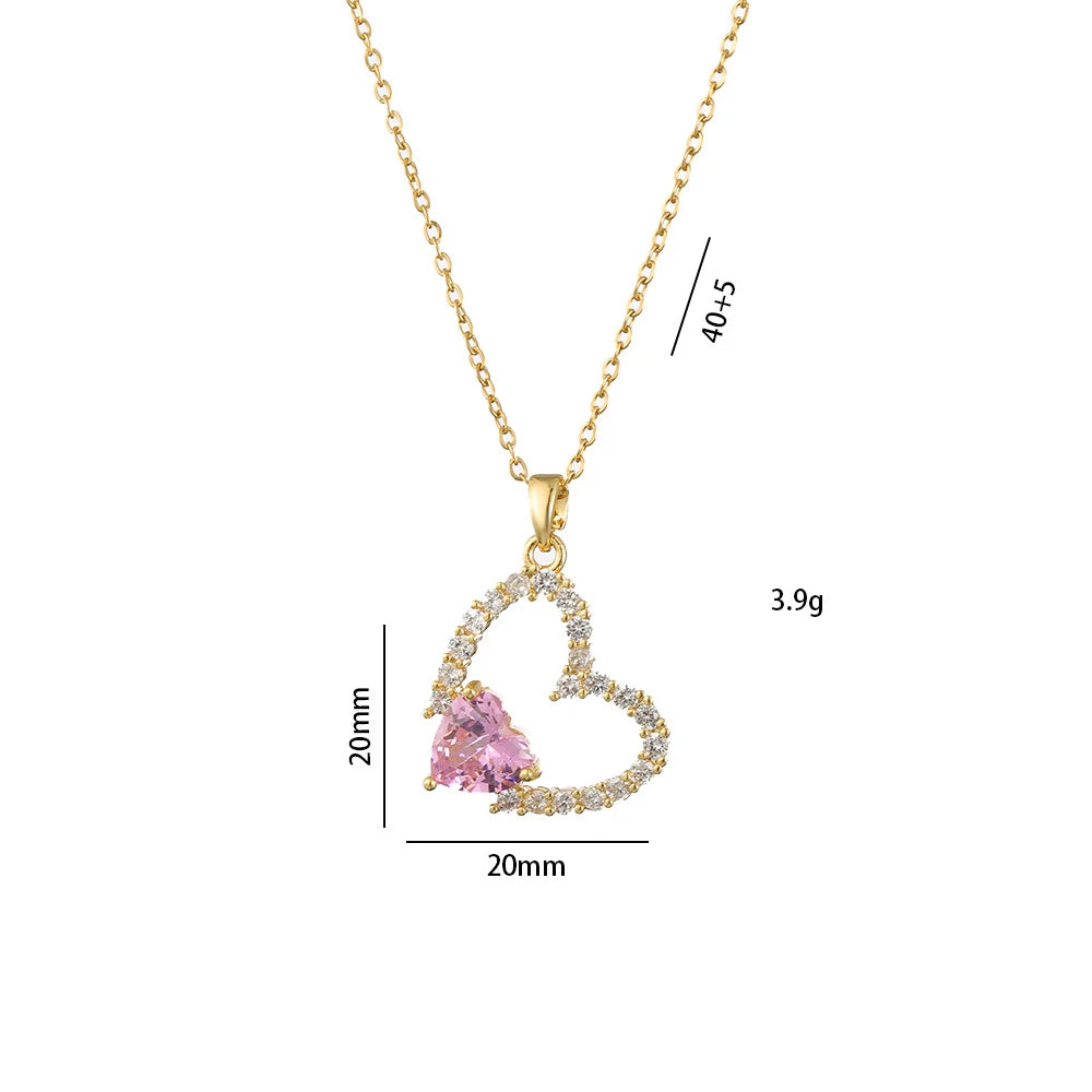 Better Half Pink Heart Zircon Korean Pendant Necklace