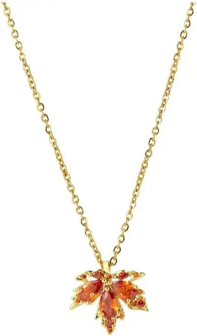Red Maple Leaf Zircon Korean Pendant Necklace