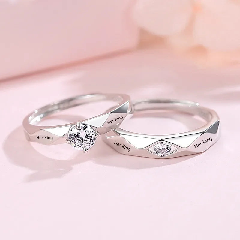Diamond Engagement Couple Ring Lettering Her King His Queen