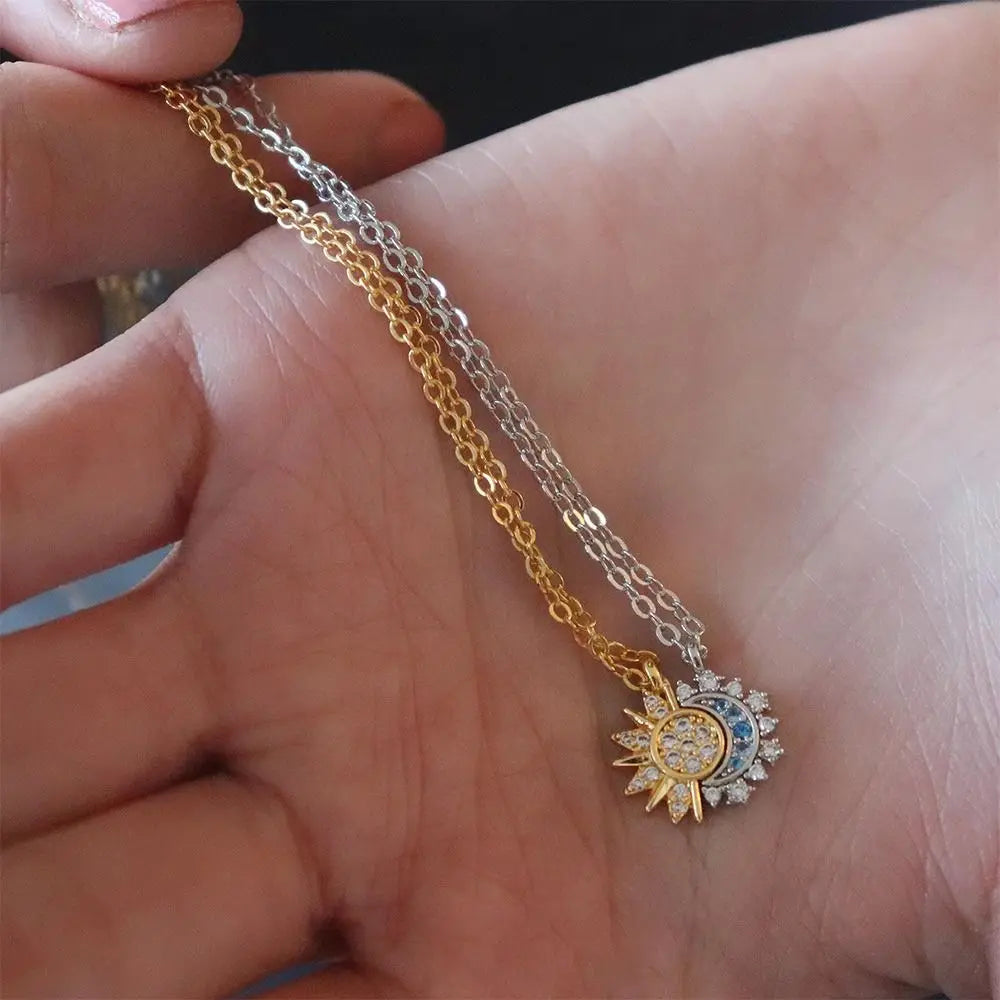 Vintage Sun and Moon Vintage Magnetic Zircon Pendant Necklace