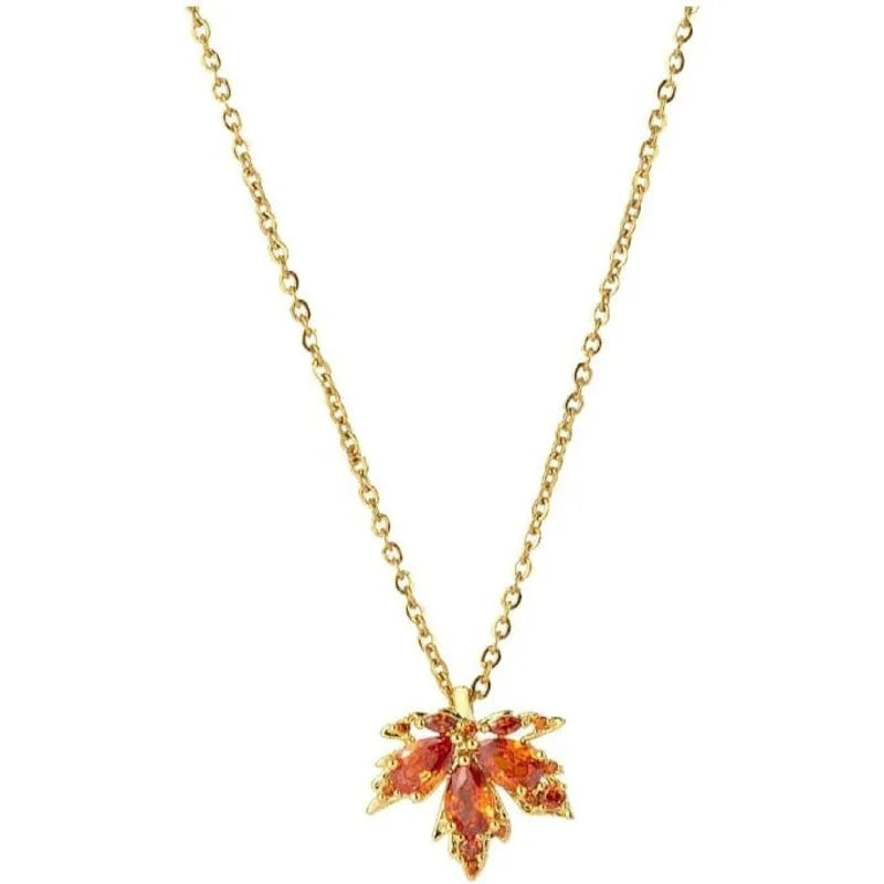Red Maple Leaf Zircon Korean Pendant Necklace