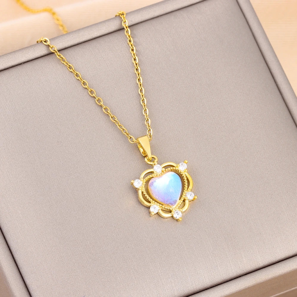 Rainbow Crystal Heart Zircon Pendant Necklace