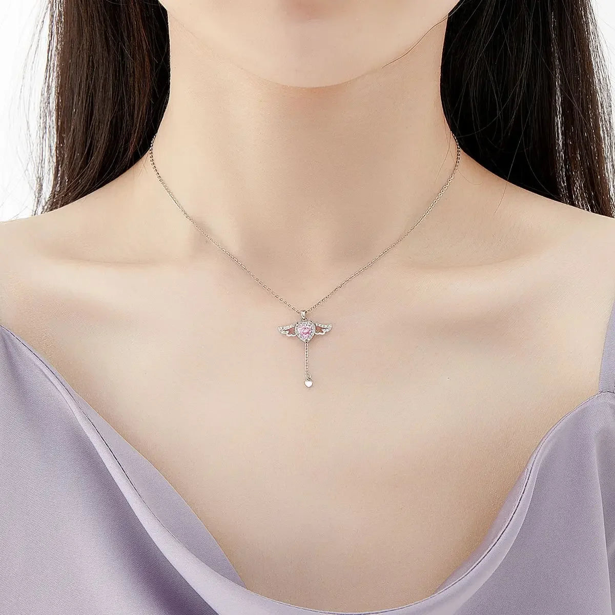 Angelina Angel Wing Zircon Pendant Necklace > Moveable Wings