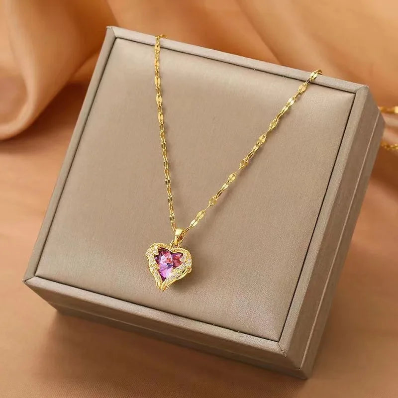 Crystal Ocean Heart Zircon Pendant Necklace