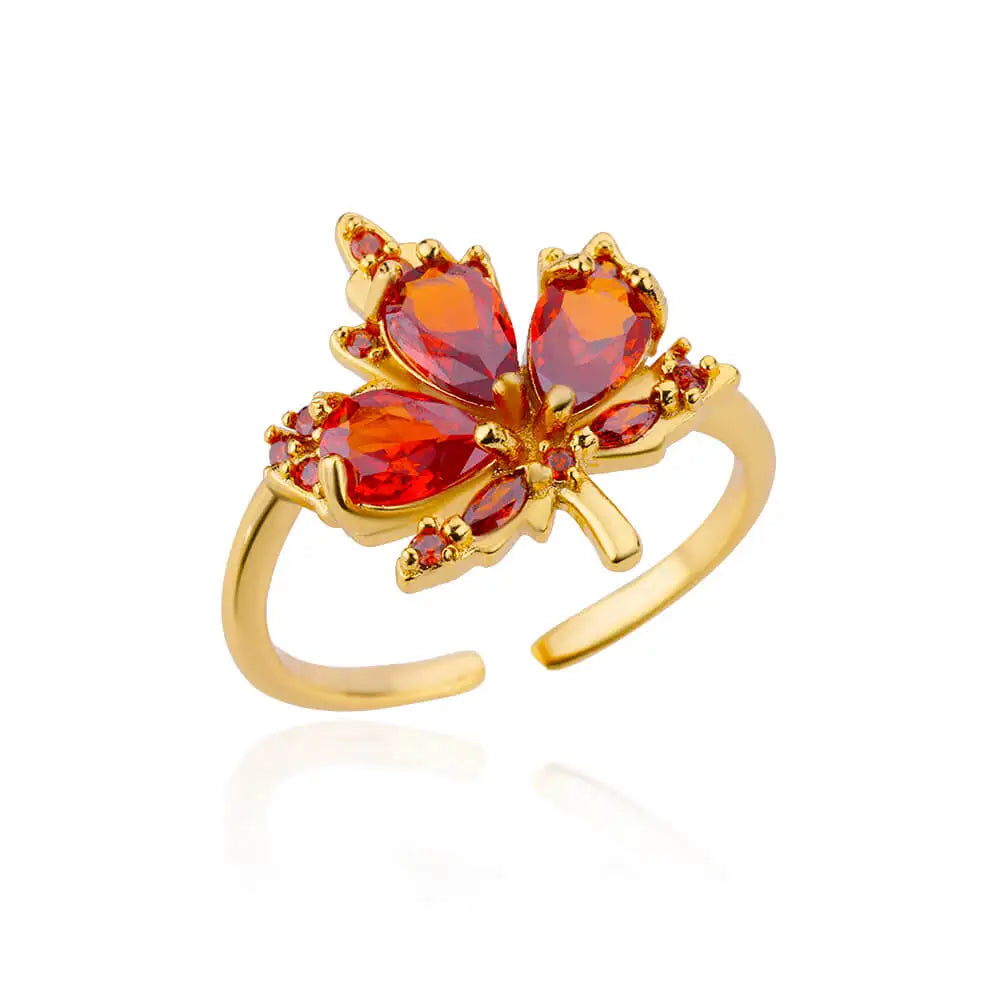 Red Maple Leaf Rings Adjustable