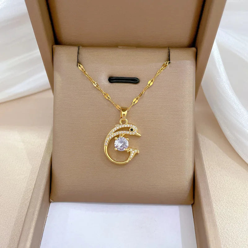Diamond Dolphin Zircon Pendant Necklace