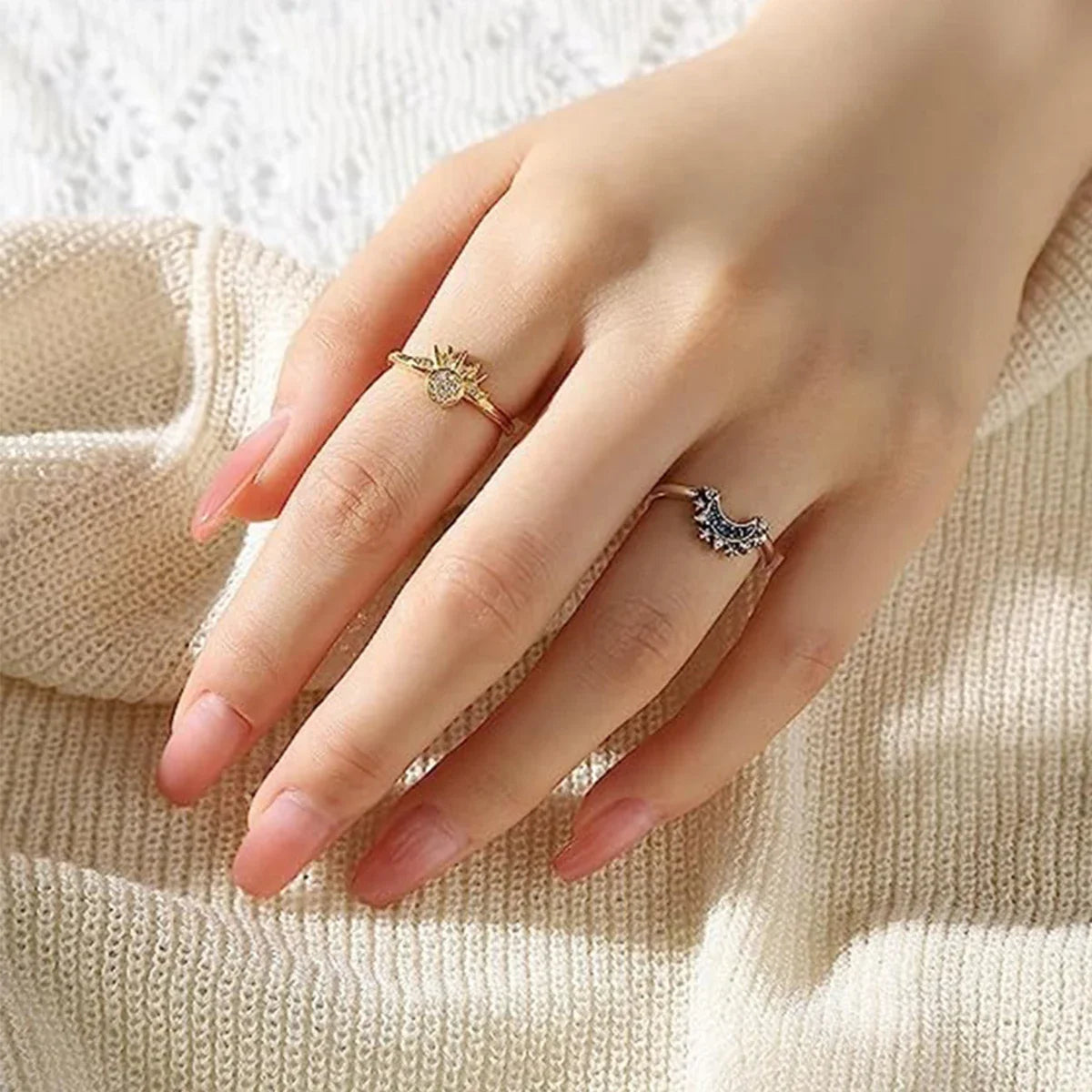 Sun Moon Double Ring - Adjustable