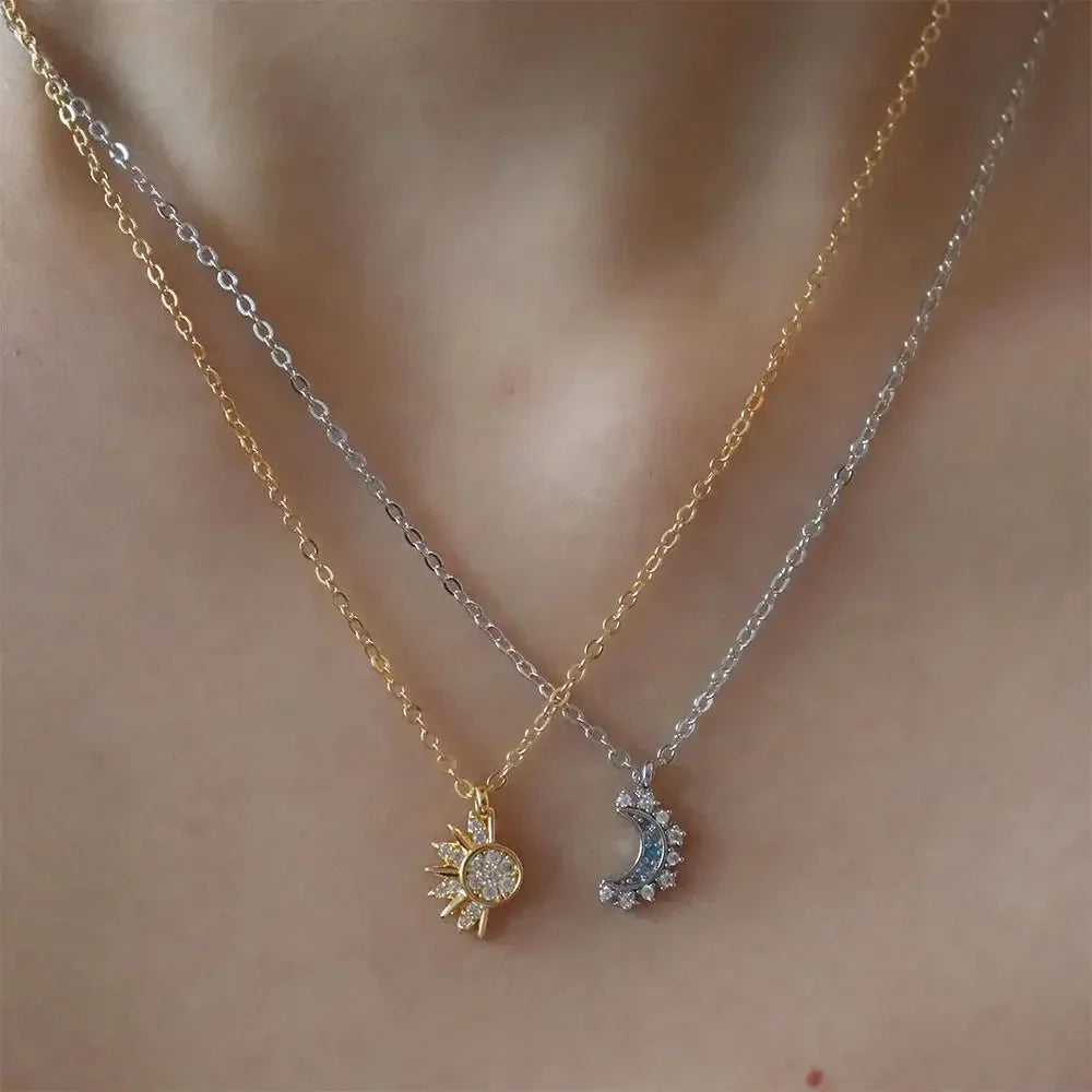 Vintage Sun and Moon Vintage Magnetic Zircon Pendant Necklace