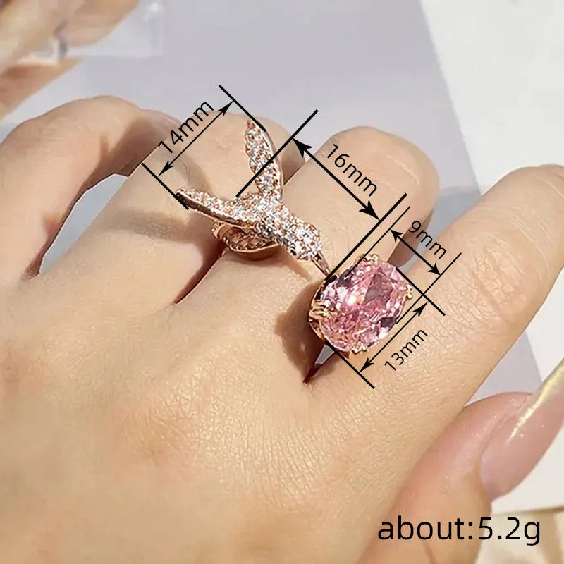 Gold Kingfisher Humming Bird Ring Pink Diamond