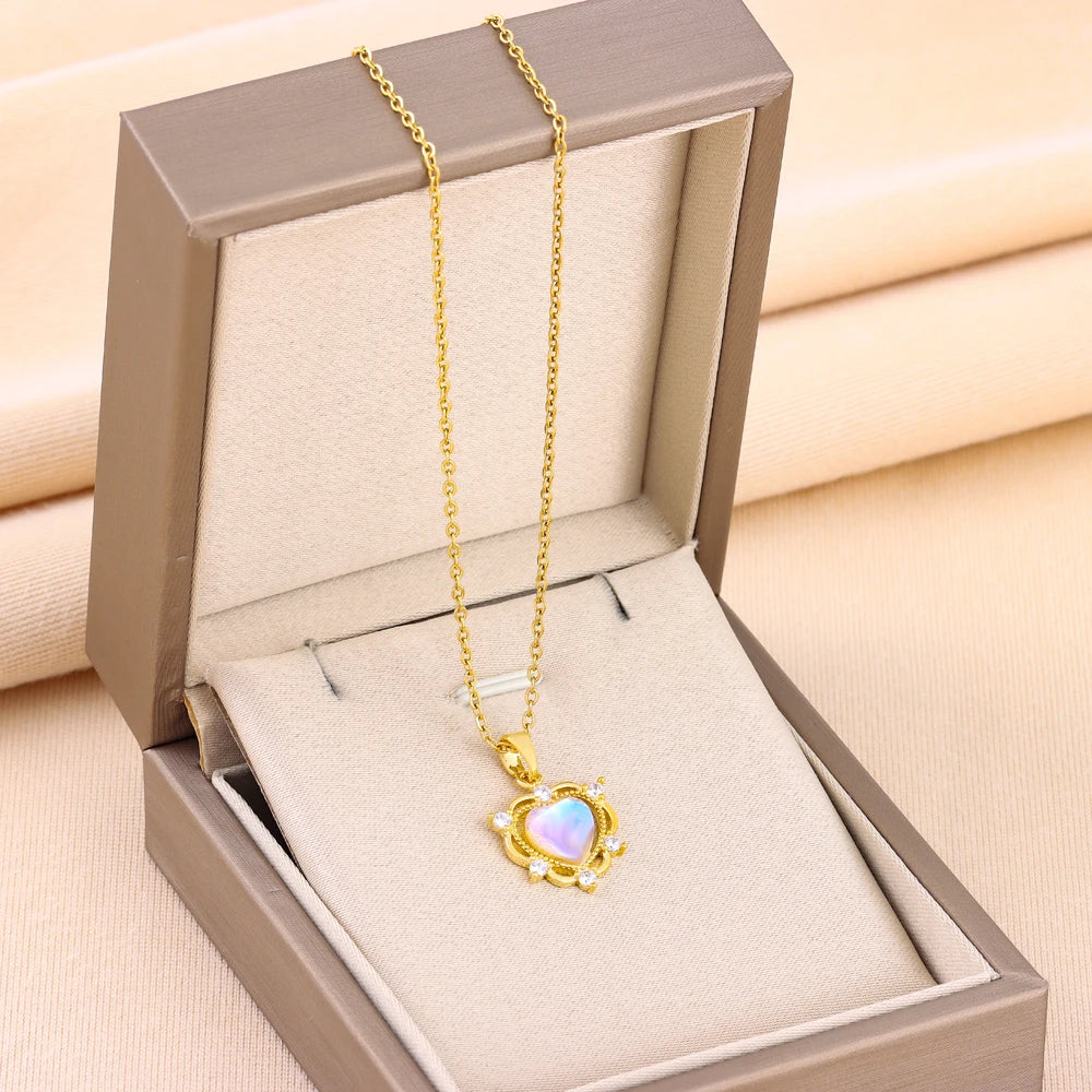 Rainbow Crystal Heart Zircon Pendant Necklace