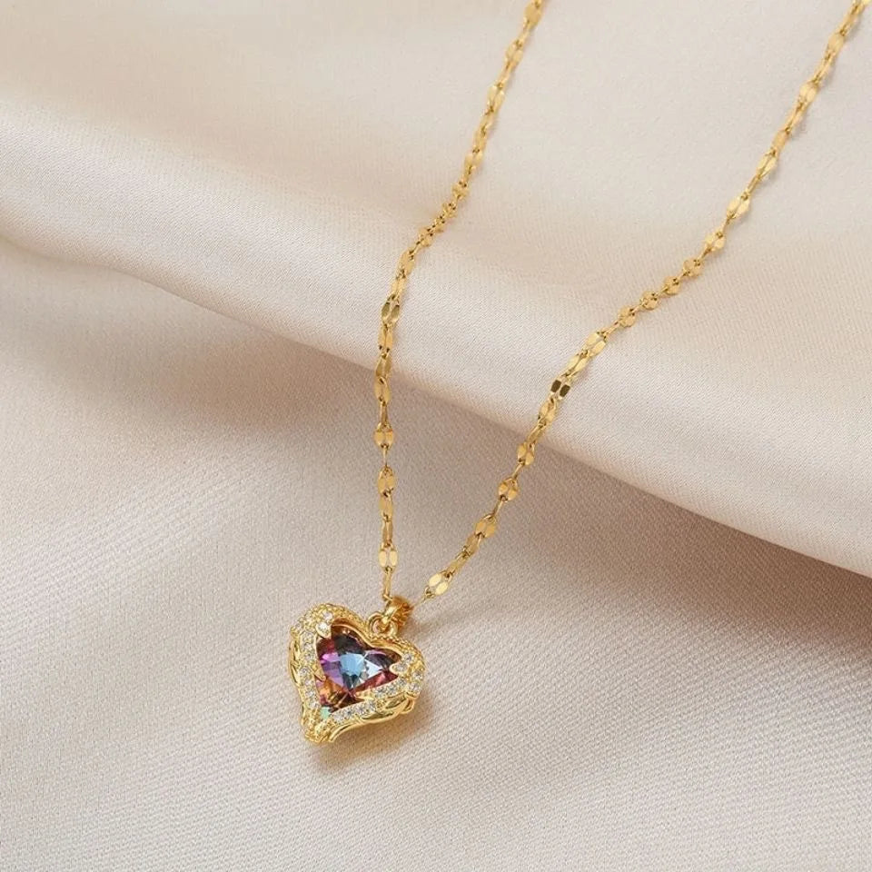 Crystal Ocean Heart Zircon Pendant Necklace