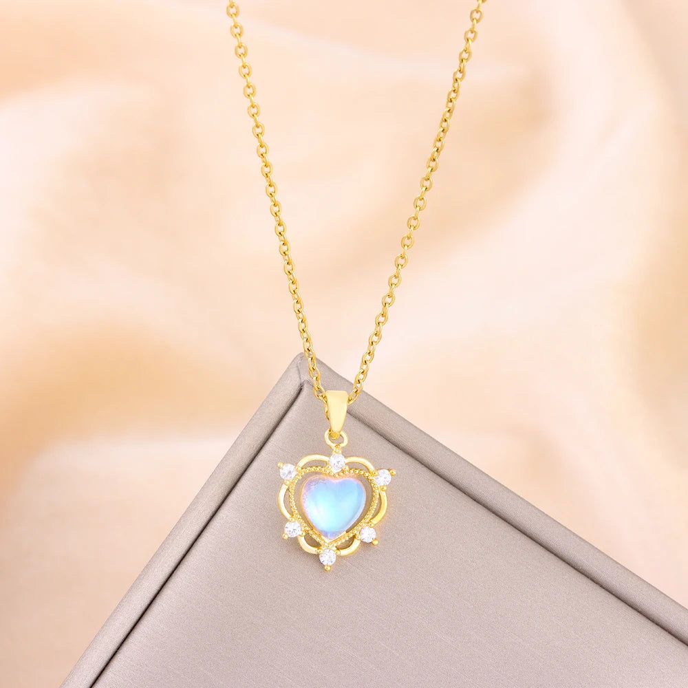 Rainbow Crystal Heart Zircon Pendant Necklace