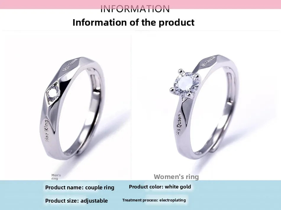 Diamond Engagement Couple Ring Lettering Her King His Queen