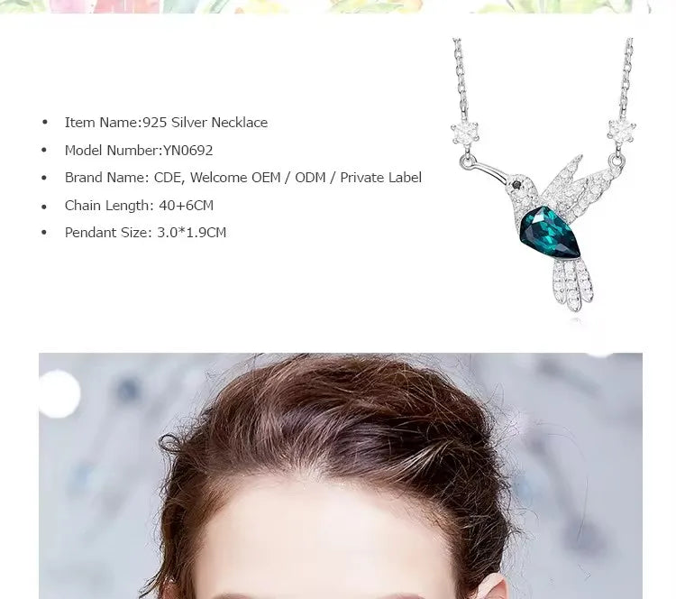 Kingfisher Humming Bird Green Diamond Zircon Pendant Necklace