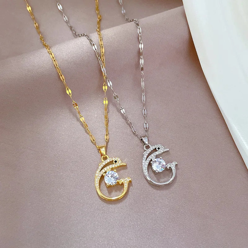 Diamond Dolphin Zircon Pendant Necklace