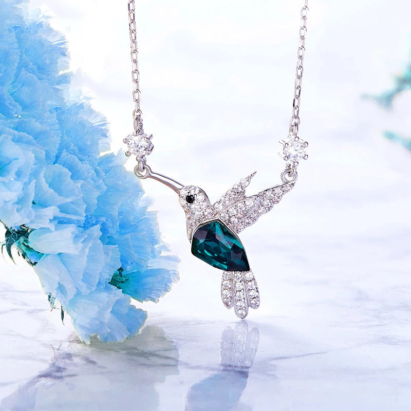 Kingfisher Humming Bird Green Diamond Zircon Pendant Necklace
