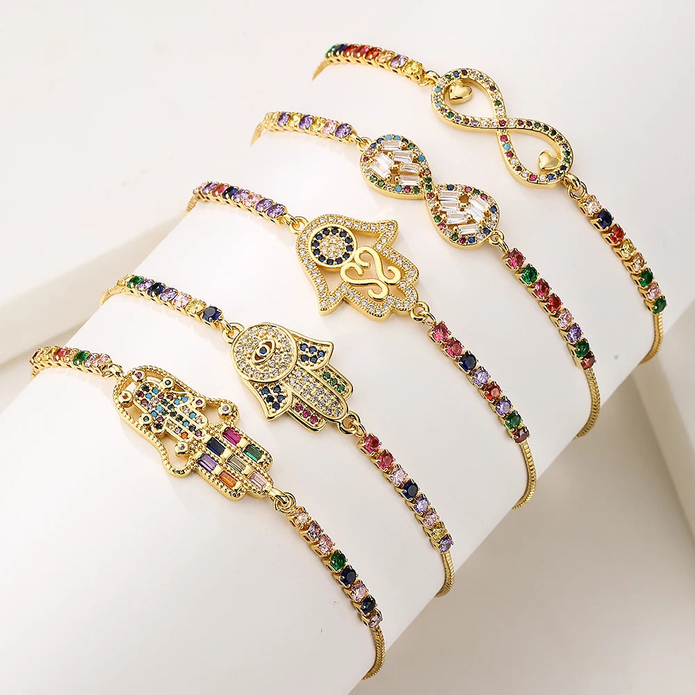 Fatima Palm Hand Adjustable Box Chain Zircon Bracelet