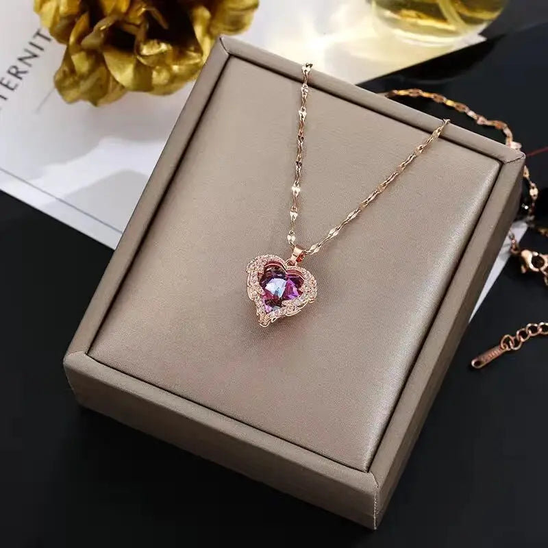 Crystal Ocean Heart Zircon Pendant Necklace