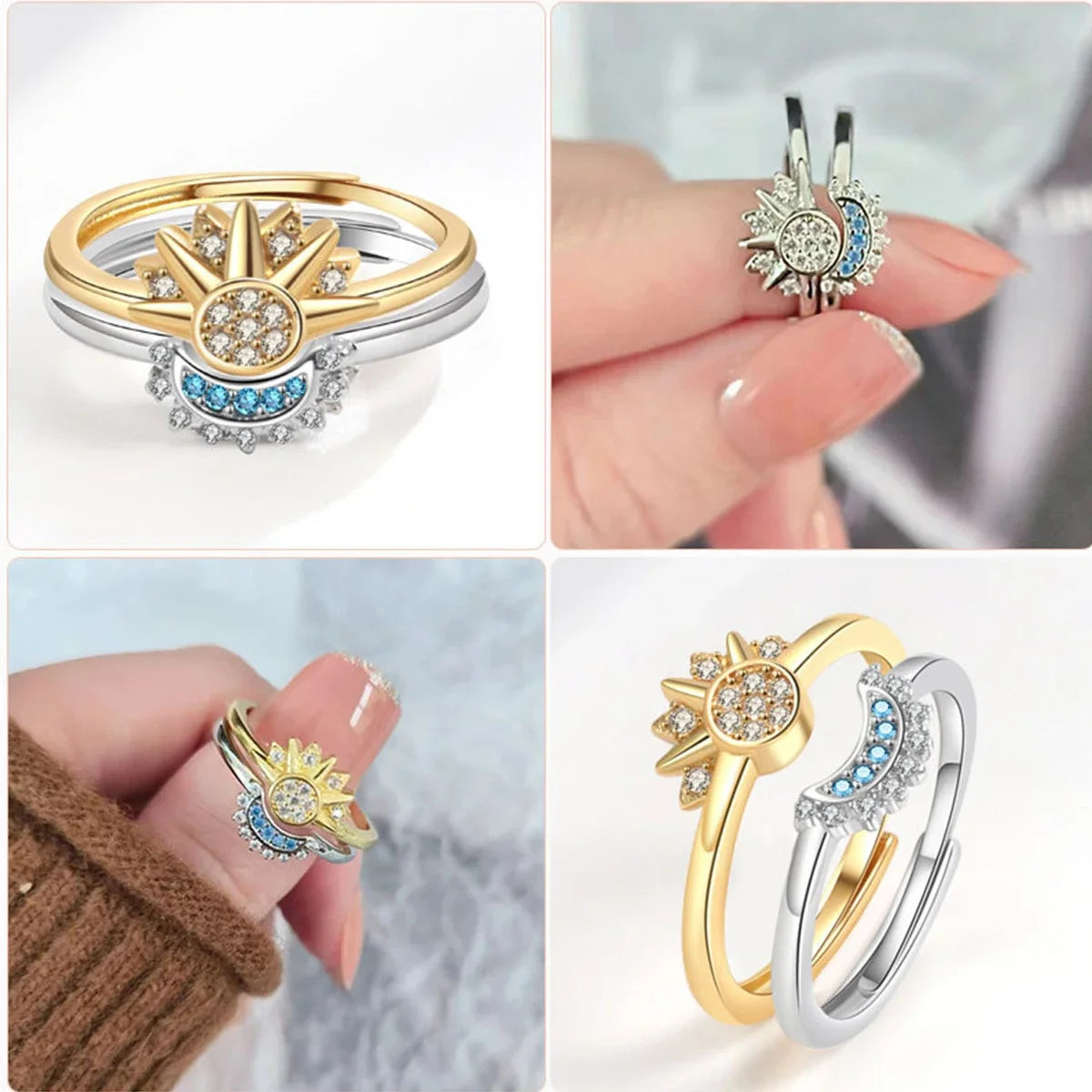 Sun Moon Double Ring - Adjustable