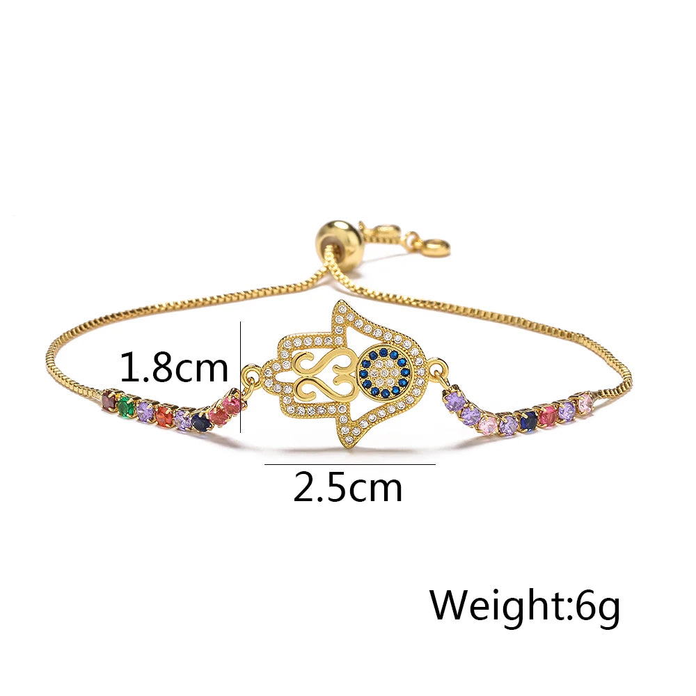 Fatima Palm Hand Adjustable Box Chain Zircon Bracelet