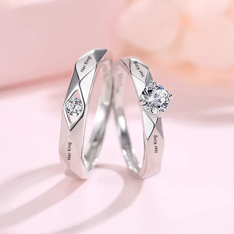 Diamond Engagement Couple Ring Lettering Her King His Queen