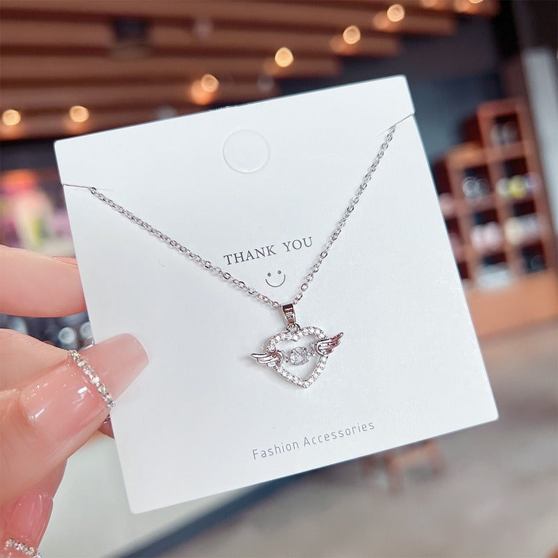 Heart Angel Wing Platinum Plated Zircon Pendant Necklace