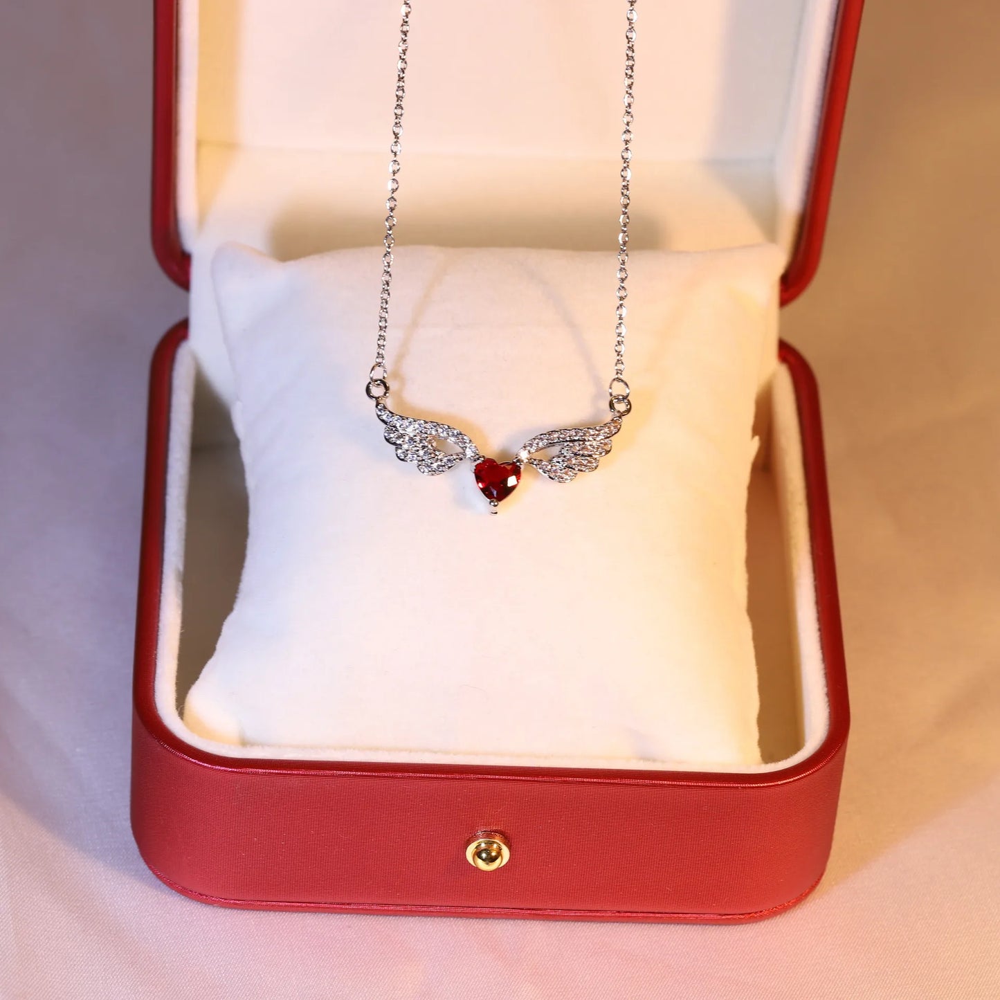 Meadow Red Heart Angel Wings Vintage Pendant Necklace