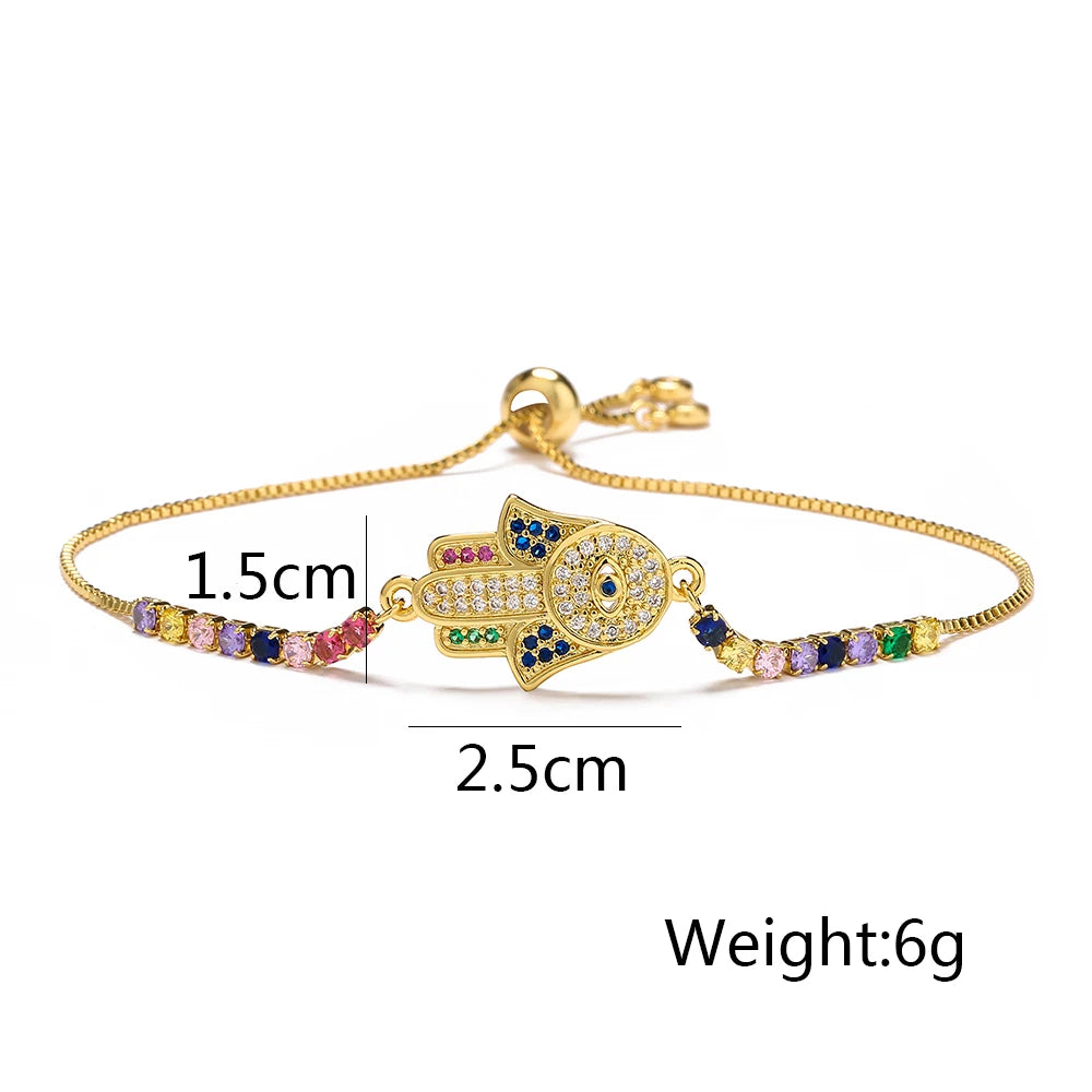 Fatima Palm Hand Adjustable Box Chain Zircon Bracelet