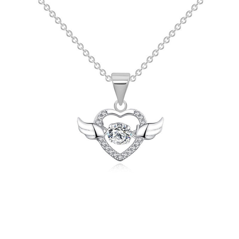 Heart Angel Wing Platinum Plated Zircon Pendant Necklace
