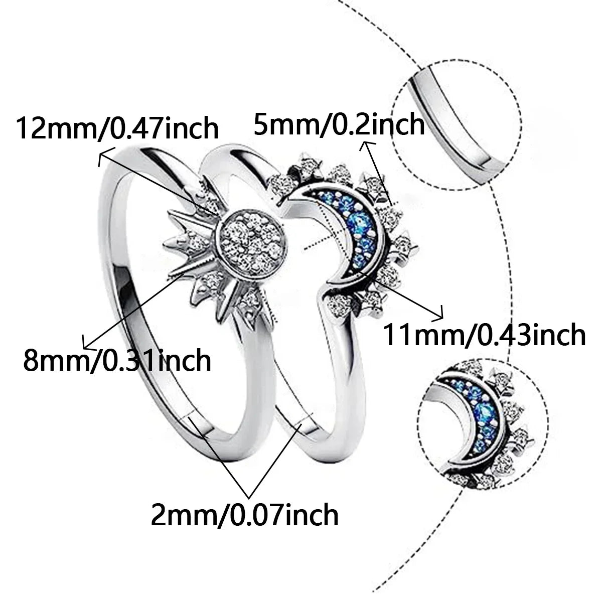 Sun Moon Double Ring - Adjustable
