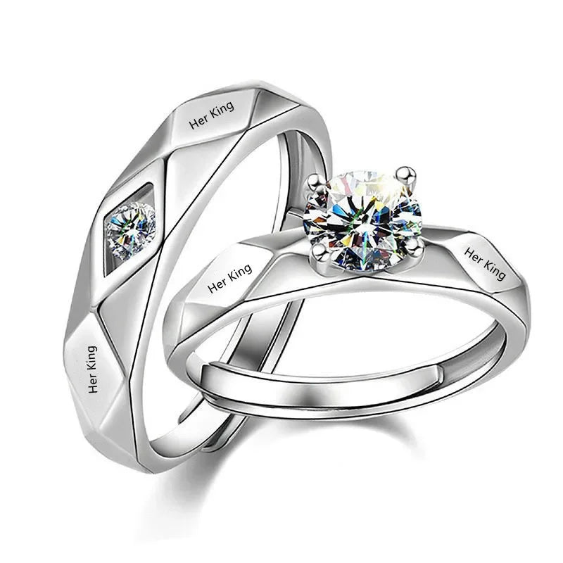Diamond Engagement Couple Ring Lettering Her King His Queen