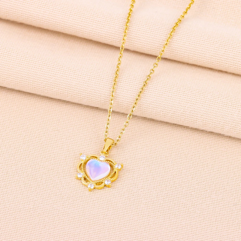 Rainbow Crystal Heart Zircon Pendant Necklace