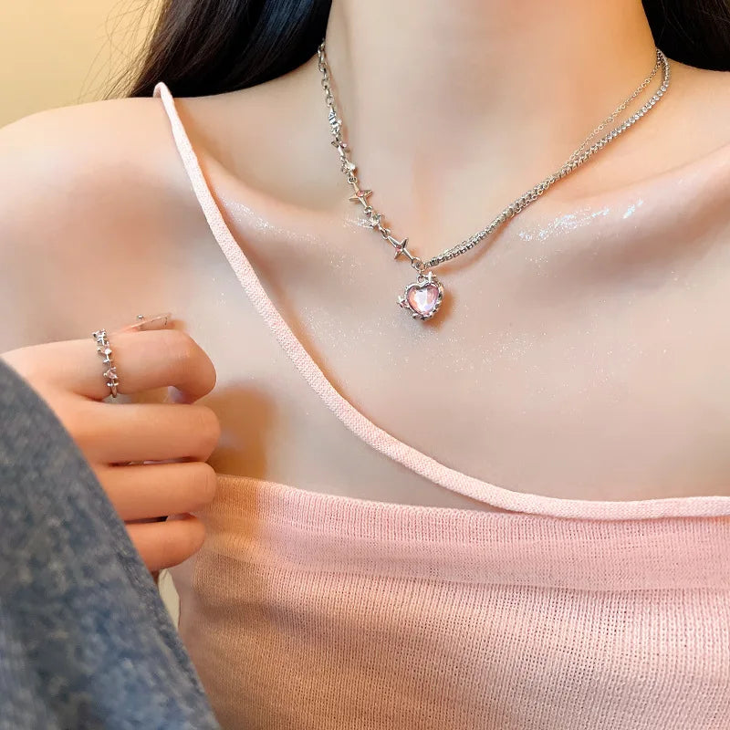 Maleficent Heart Star Zircon Pendant Necklace