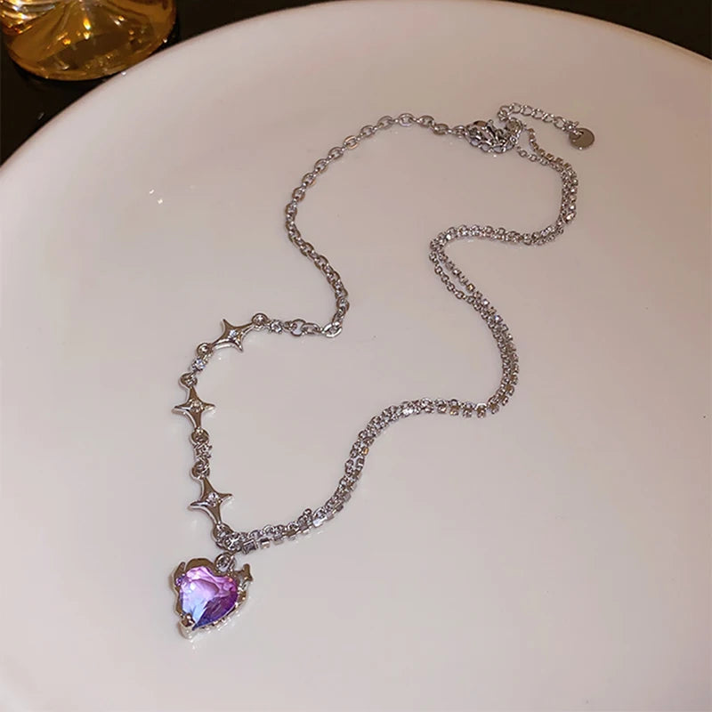 Maleficent Heart Star Zircon Pendant Necklace