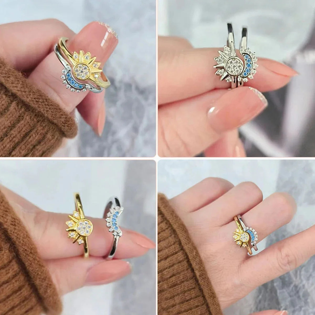 Sun Moon Double Ring - Adjustable