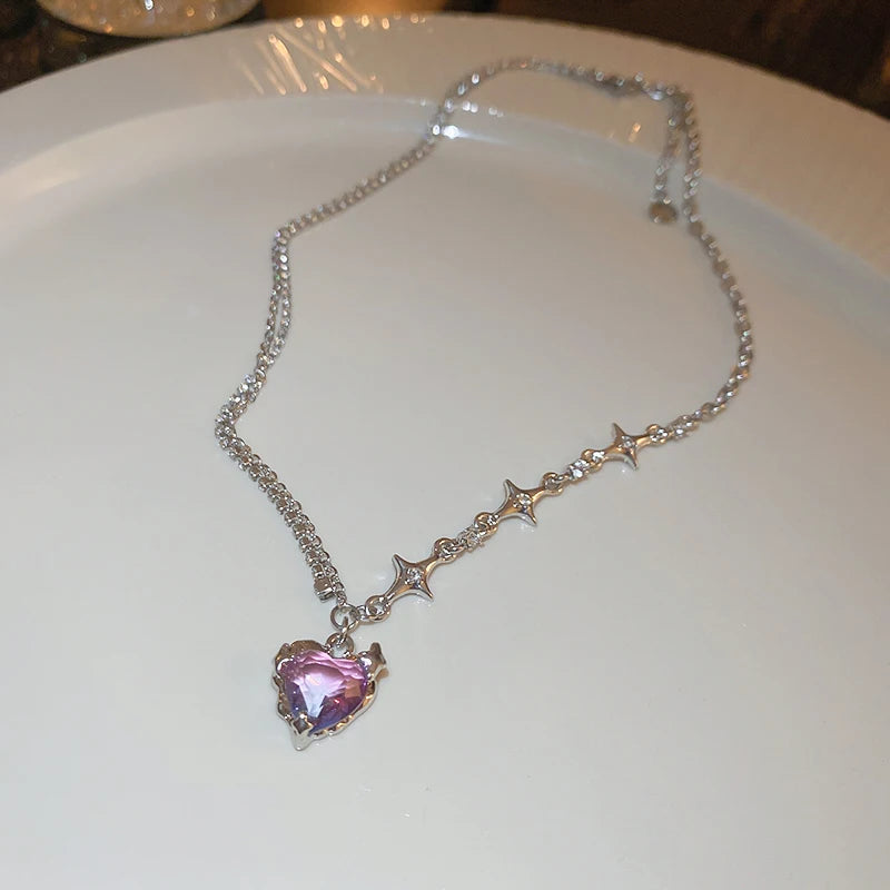 Maleficent Heart Star Zircon Pendant Necklace