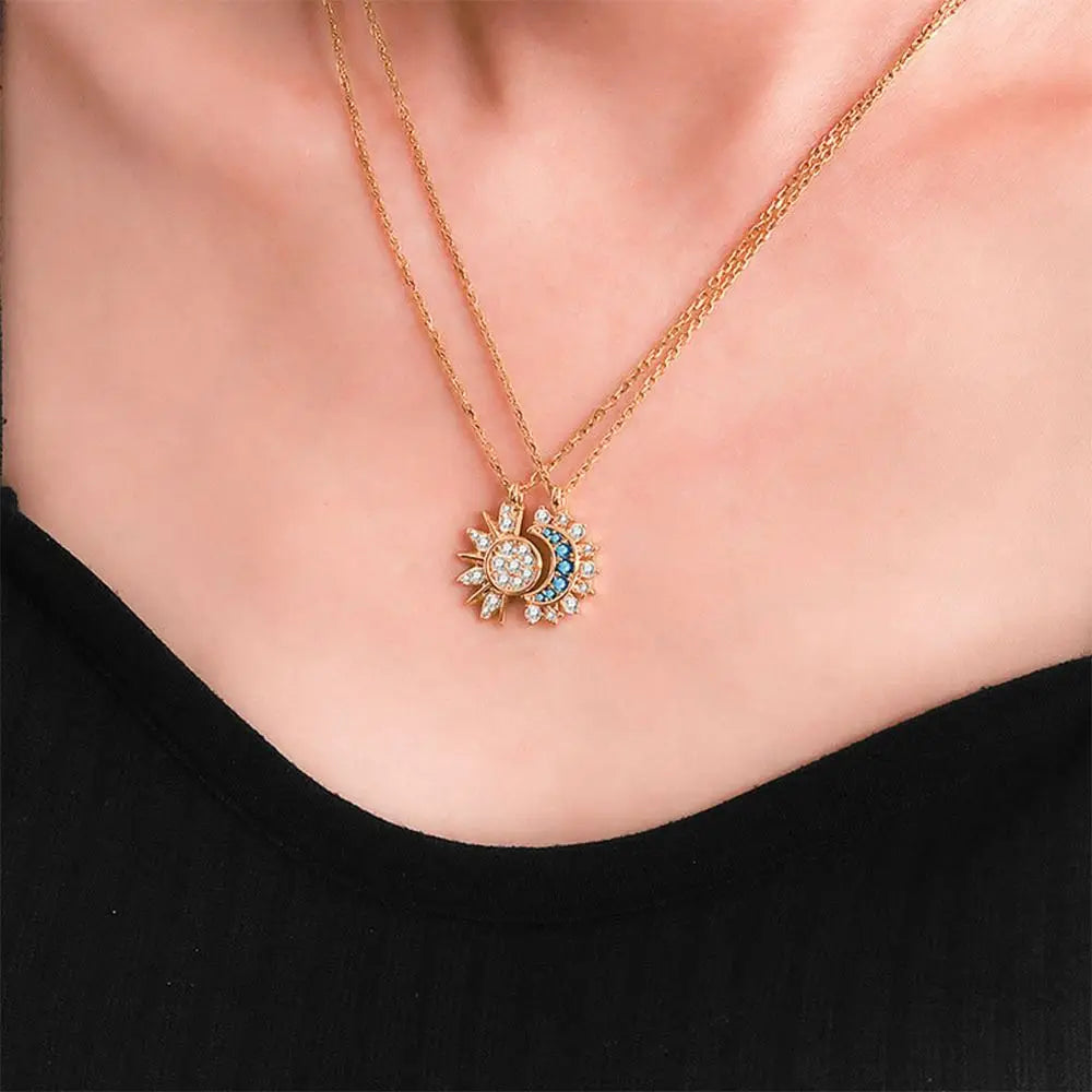 Vintage Sun and Moon Vintage Magnetic Zircon Pendant Necklace