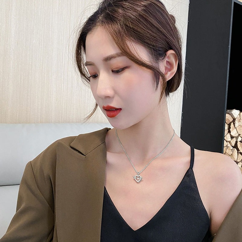Heart Angel Wing Platinum Plated Zircon Pendant Necklace