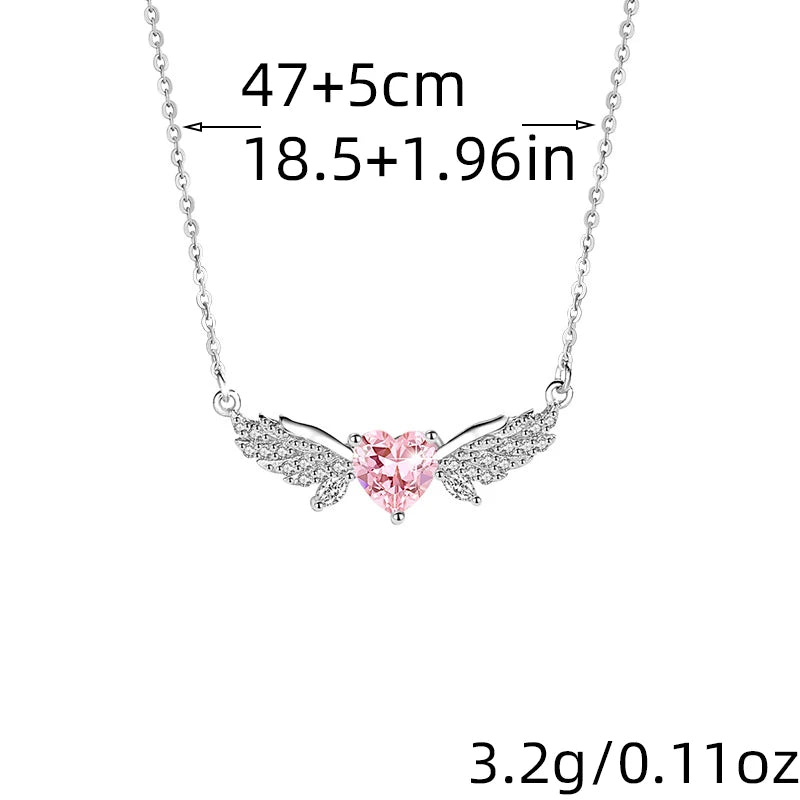 Hazel Fairy Wing Pink Heart Zircon Pendant Necklace