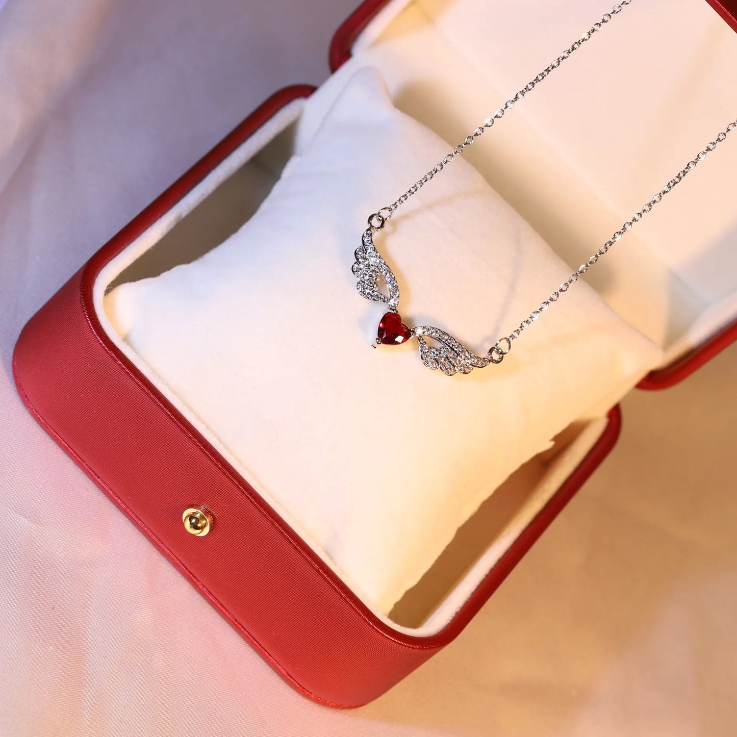 Meadow Red Heart Angel Wings Vintage Pendant Necklace