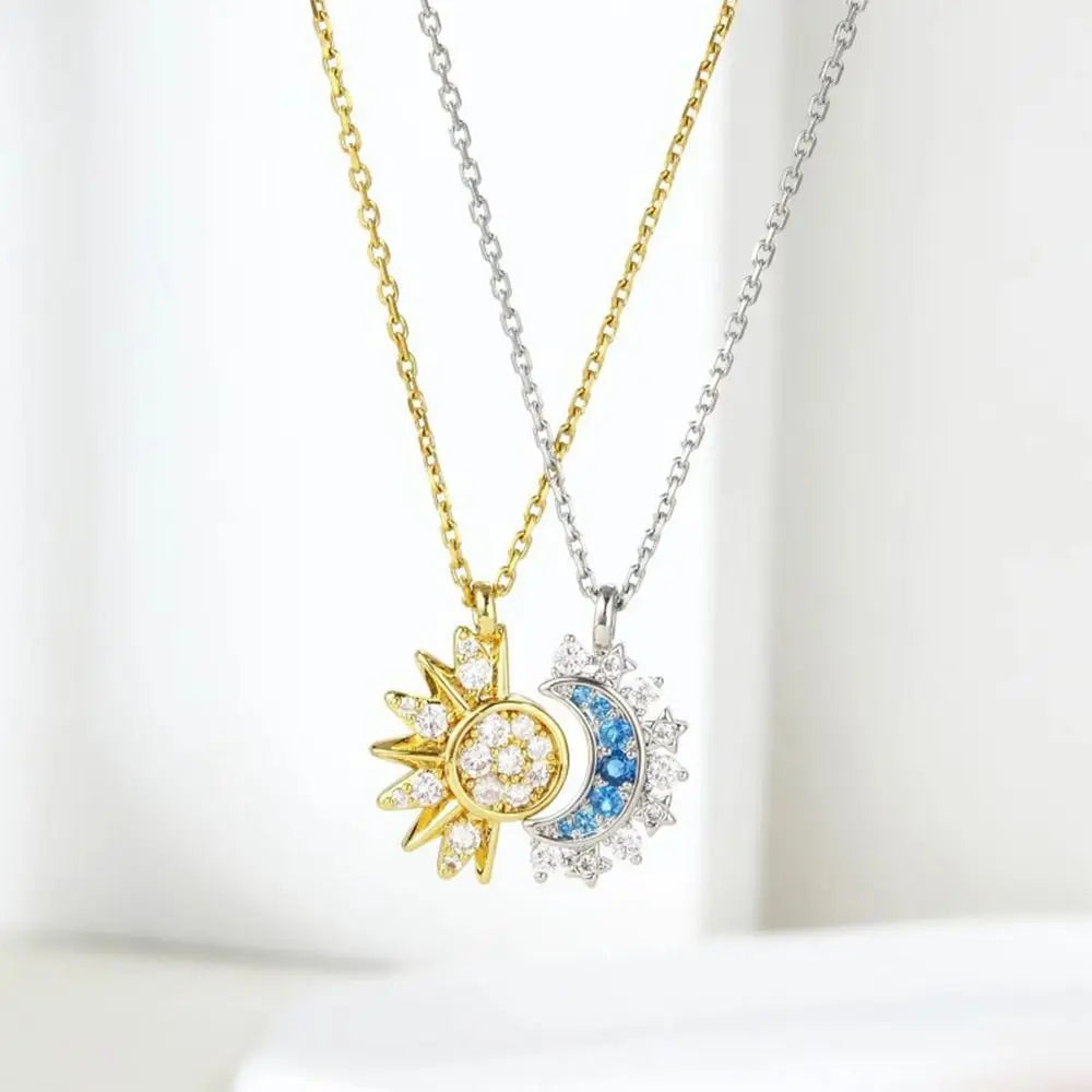 Vintage Sun and Moon Vintage Magnetic Zircon Pendant Necklace