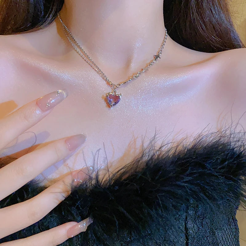 Maleficent Heart Star Zircon Pendant Necklace