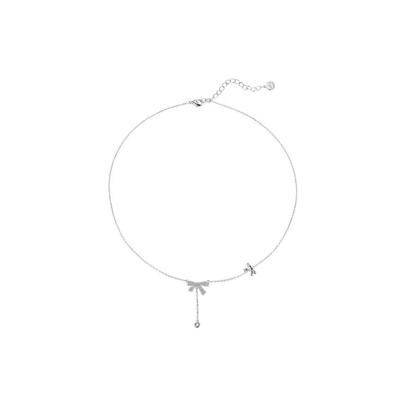 Double Bow-Knot Zircon Korean Pendant Necklace