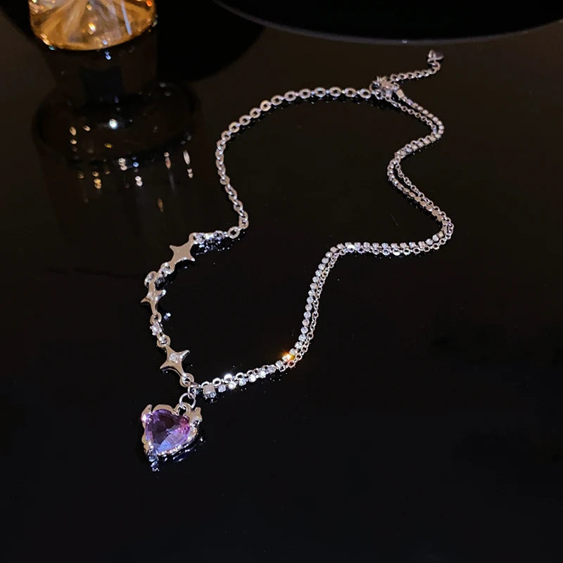 Maleficent Heart Star Zircon Pendant Necklace