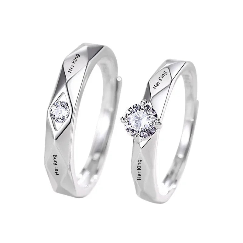 Diamond Engagement Couple Ring Lettering Her King His Queen