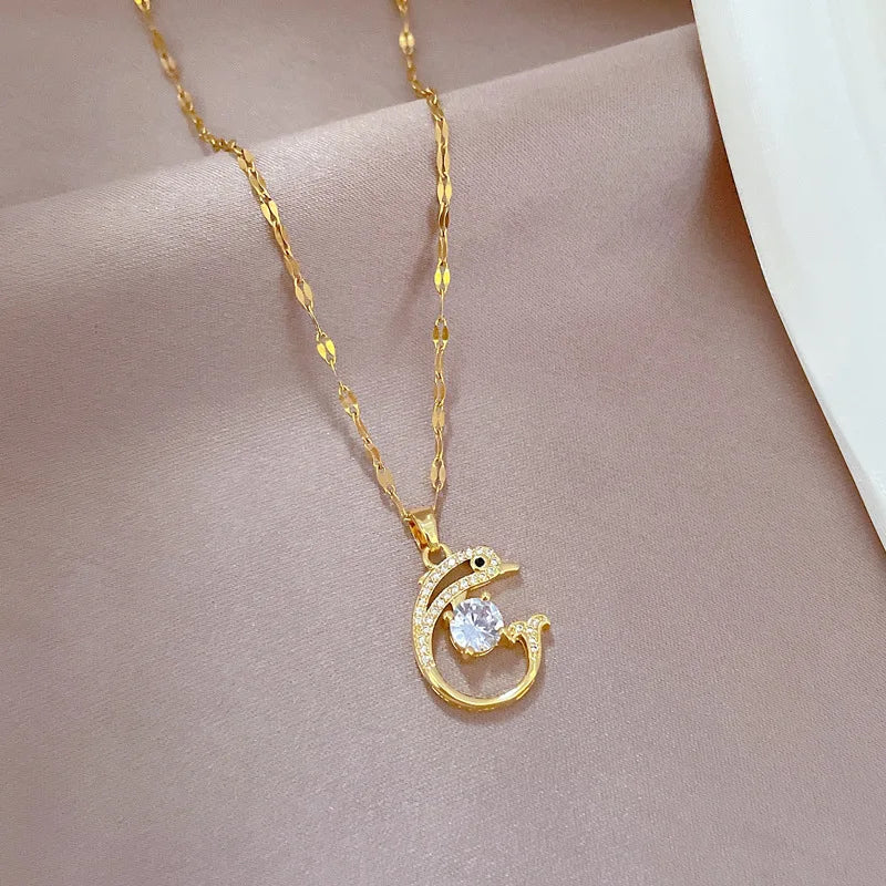 Diamond Dolphin Zircon Pendant Necklace