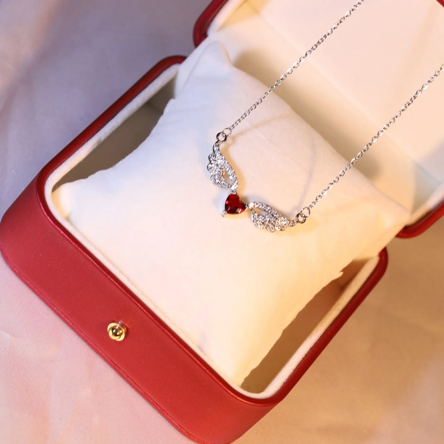 Meadow Red Heart Angel Wings Vintage Pendant Necklace